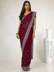 Soch Ethnic Motifs Beads and Stones Poly Georgette Saree
