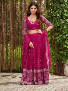 KALINI Embroidered Thread Work Semi-Stitched Lehenga & Unstitched Blouse With Dupatta