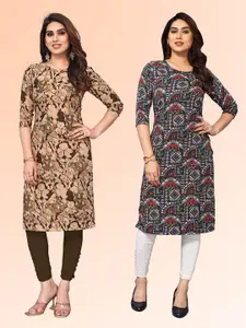 KETAKI FASHION Selection Of 2 Abstract Printed Round Neck Straight Kurtas
