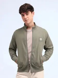 Flying Machine Men Mock Collar Pure Cotton Front-Open Sweatshirt