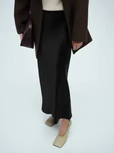 MANGO Mid-Rise Satin-Finish Maxi A-Line Skirt