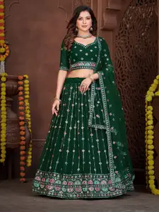 KALINI Embroidered Sequinned Semi-Stitched Lehenga & Unstitched Blouse With Dupatta