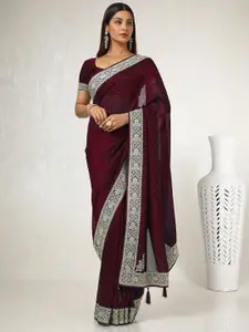 Soch Floral Beads and Stones Silk Blend Tussar Saree