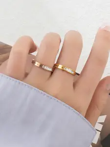 StyleCast Gold-Toned Set Of 2 Stone-Studded Elegant Finger Rings