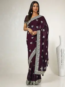 Soch Ethnic Motifs Beads and Stones Silk Blend Tussar Saree