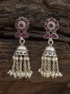 Kushal's Fashion Jewellery 92.5 Sterling Silver Temple Silver-Plated Dome Shaped Jhumkas