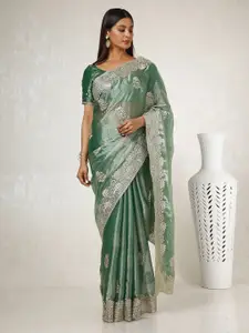 Soch Ethnic Motifs Beads and Stones Organza Saree