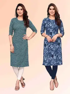 KETAKI FASHION Selection Of 2 Floral Printed Round Neck Straight Kurtis