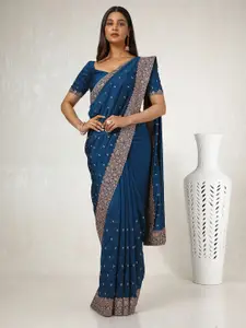 Soch Floral Beads and Stones Silk Blend Tussar Saree