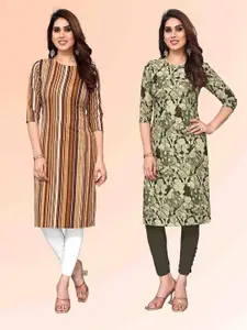 KETAKI FASHION Selection Of 2 Striped Round Neck Straight Kurtis