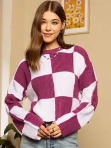 Berrylush Women Colourblocked Pullover Cable Knit Pullover