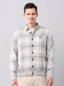 U.S. Polo Assn. Denim Co. Men Checked Shirt Collar Cotton Casual Sweatshirt