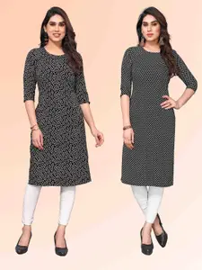 KETAKI FASHION Selection of 2 Floral Printed Round Neck Straight Kurtas