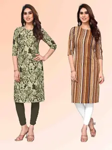 KETAKI FASHION Selection Of 2 Floral Printed Round Neck Straight Kurtis