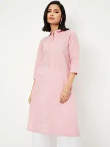 max Ethnic Motifs Embroidered High Slit Shirt Collar Straight Kurta