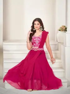 KALINI Embroidered Thread Work Semi-Stitched Lehenga & Unstitched Blouse With Dupatta