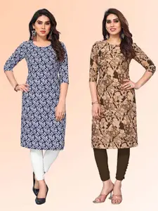 KETAKI FASHION Selection Of 2 Floral Printed Round Neck Straight Kurtis