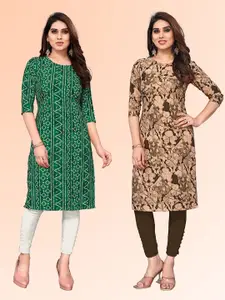KETAKI FASHION Selection Of 2 Bandhani Printed Round Neck Straight Kurtas