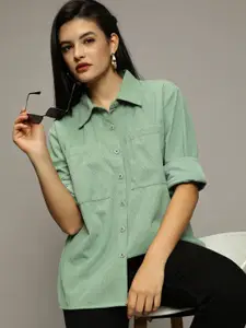 The Roadster Lifestyle Co. Women Premium Boxy Fit Spread Collar Solid Casual Shirt