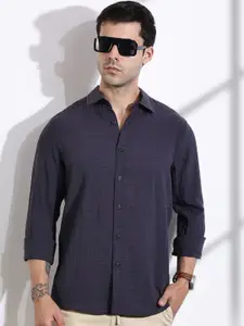 Thomas Scott Men Classic Slim Fit Spread Collar Textured Casual Shirt