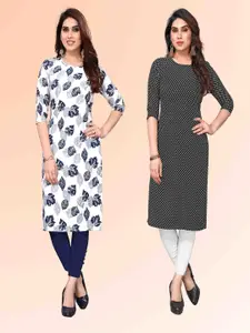 KETAKI FASHION Selection Of 2 Floral Printed Straight Pure Cotton Kurtas