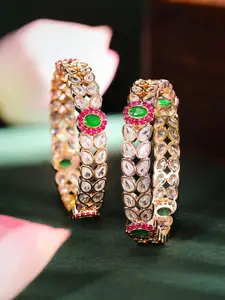 Priyaasi Set Of 2 Gold Plated Stone Studded Bangles