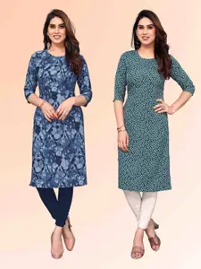 KETAKI FASHION Selection Of 2 Floral Printed Round Neck Straight Kurtas