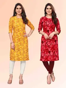 KETAKI FASHION Selection of 2 Bandhani Printed Round Neck Straight Kurtas