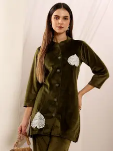 Lative Colours of Fashion Floral Embroidered Patchwork Velvet Top With Trouser