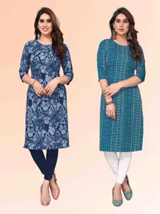 KETAKI FASHION Selection Of 2 Abstract Printed Round Neck Straight Kurtas