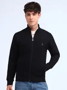 Flying Machine Men Cotton Mock Collar Front-Open Sweatshirt