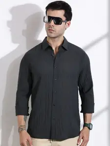 Thomas Scott Men Classic Slim Fit Spread Collar Textured Casual Shirt