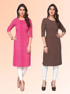 KETAKI FASHION Selection Of 2 Bandhani Printed Round Neck Straight Kurtis