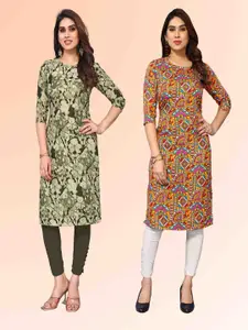 KETAKI FASHION Selection Of 2 Abstract Printed Round Neck Straight Kurtas