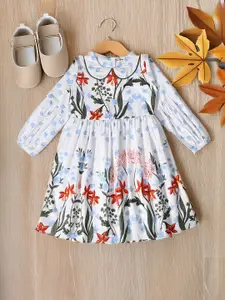 Bella Moda Floral Striped Peter Pan Collar Puff Sleeve Fit & Flare Dress