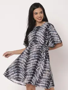 Moomaya Tie and Dye Print Flared Sleeve A-Line Dress