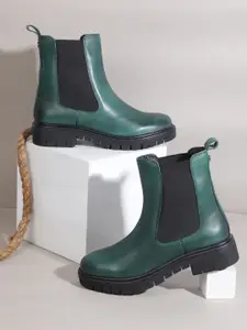 Nautica Women Mid-Top Block Heel Leather Chelsea Boots