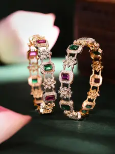Priyaasi Set Of 2 Gold Plated American Diamond-Studded Bangles