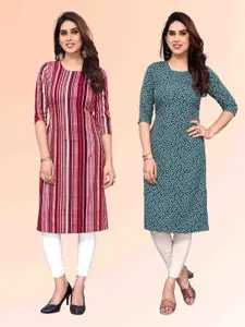 KETAKI FASHION Selection Of 2 Striped Round Neck Straight Kurtas