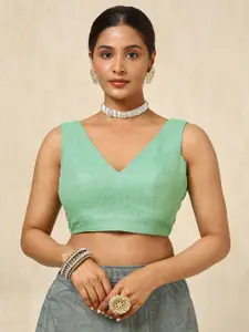 Soch V Neck Textured Padded Saree Blouse