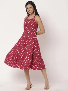 Moomaya Abstract Printed Shoulder Straps Cotton Fit & Flare Dress