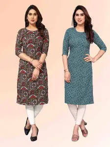 KETAKI FASHION Selection Of 2 Ethnic Motifs Printed Round Neck Straight Kurtis