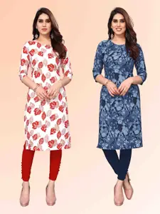 KETAKI FASHION Selection Of 2 Floral Printed Round Neck Straight Kurtis