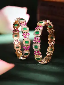 Priyaasi Set Of 2 Gold Plated Stone-Studded Bangles