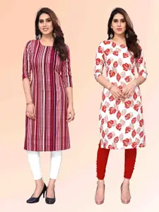 KETAKI FASHION Selection Of 2 Striped Round Neck Straight Kurtas