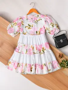 Bella Moda Floral Print Puff Sleeve Fit & Flare Dress