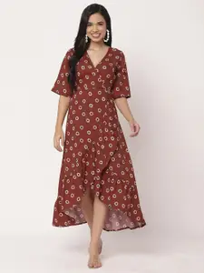 Moomaya Floral Printed Flared Sleeve Wrap Maxi Dress