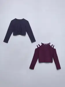 taffykids Girls Pack Of 2 Cold-Shoulder Crop Top