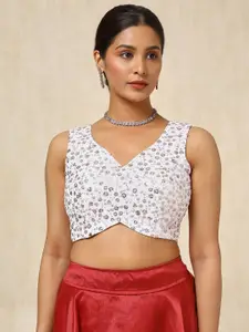 Soch Embellished Sequinned V-Neck Sleeveless Padded Saree Blouse