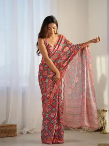 Mitera Ethnic Motifs Printed Mirror Work Pure Chiffon Saree